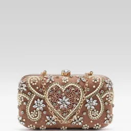 Fabbhue Women's Dusty Pink Hand Embroidery Box Clutch with Detachable Strap image 1