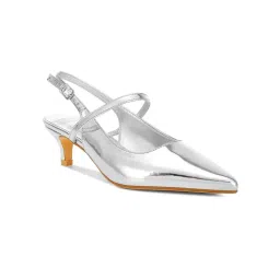 Rag & Co Womens Silver Kitten Slingback Sandal Heels image 1