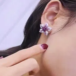 Jewels Galaxy Womens Pink Floral Contemporary Stud Earrings-image-1
