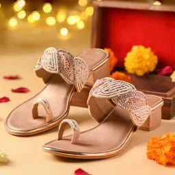 ROCIA Rose Gold Women One Toe Embroidered Block Sandal Heels-picture-15