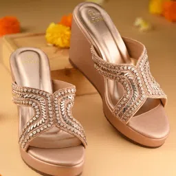 ROCIA Rose Gold Women H Embroidered High Fancy Wedges Heels-picture-27