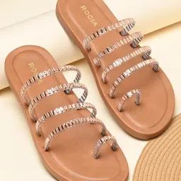ROCIA By Regal Rose Gold Women Stylish Diamante Studded Flats-picture-36
