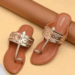 ROCIA By Regal Rose Gold Women Metallic Flat Kolhapuris-image-43
