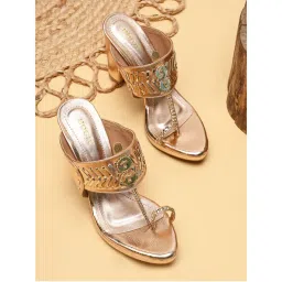 ROCIA By Regal Rose Gold Women High Block Heel Stylish Kolhapuris-picture-21