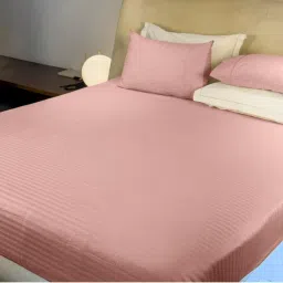 LABHAM 210 Tc 100% Cotton Satin Solid Flat Pink Bedsheet with Pillow Covers (King)-picture-19