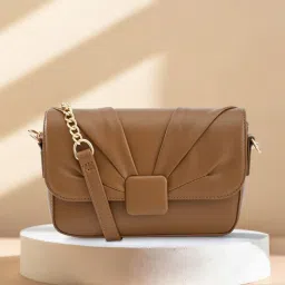 fastrack accessories Fastrack Soft-Pleated Sling Bag with Metal Chain Accents In Tan image 1