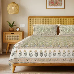 Urban Space Rajasthani Ethnic 100% Cotton King Bedsheet with 2 Pillow Covers, Rangrez Multi-Color image 1