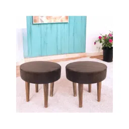 Ikiriya Nayla Sheesham Wood Contemporary Pack of 2 Stools Taupe Brown Velvet Teak Finish (1 Year Warranty)-picture-35