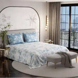 Stoa Paris French Bloom 100% Cotton Snow Flower Super King Bed Sheet with 2 Pillow Cover-picture-17