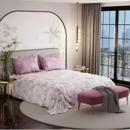 Stoa Paris French Bloom 100% Cotton Sateen Blush wood Super King Bed Sheet with 2 Pillow Cover-image-49