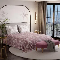 Stoa Paris French Bloom 100% Cotton Sateen Ember Leaf Super King Bed Sheet with 2 Pillow Cover-image-11