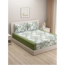 Swayam Green Floral 160 TC Pure Cotton Bedsheet with Pillow Covers (King)-picture-12