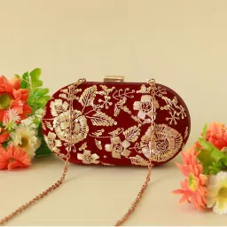 THE TAN CLAN Red Sequined Clutch with Detachable Chain Strap-image-4