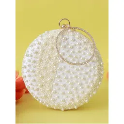 THE TAN CLAN White Pearl Embellished Clutch with Detachable Chain Strap-image-89