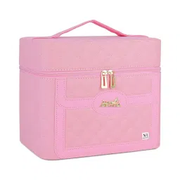 NFI Essentials PU Makeup Box Mirror 4 Layer Foldable Case Tray Makeup Storage Box-image-0