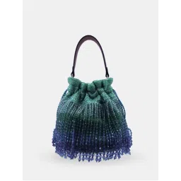versuhz Emerald Green Ombre Embellished Crystal Fringes Potli Bag-picture-11