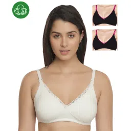 Inner Sense Organic Cotton Antimicrobial Laced Nursing Bra Pack of 3 - Multi-Color image 1