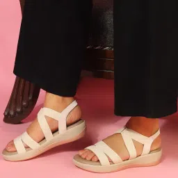 Carlton London Women Elastic Strap Comfort Wedges Sandals-Beige-picture-26