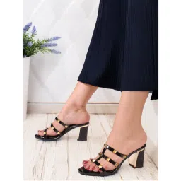 Carlton London Women Embellished Statement Studded Black Block Sandal Heels-image-10