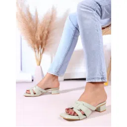 Carlton London Women Knotted Strap Green Block Sandal Heels-image-55