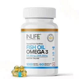 INLIFE Fish Oil Capsules Omega 3, 1000mg | 180mg EPA & 120mg DHA | Promotes Brain, Heart, Joint & Eye Health - 60 Liquid Filled Capsules-image-44