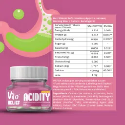 vito daily VITO Relief Acidity chewable tablets help to alleviate the symptoms of heartburn and acidity powered by natural ingredients with long lasting relief, Lemon flavour image 3