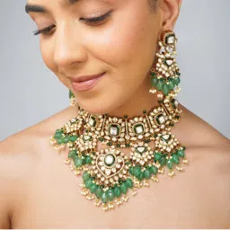 Beryachi Tara Kundan Polki Necklace with Earrings-picture-26