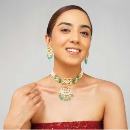 Beryachi Ira Panchi Kundan Choker Necklace with Earrings-picture-25