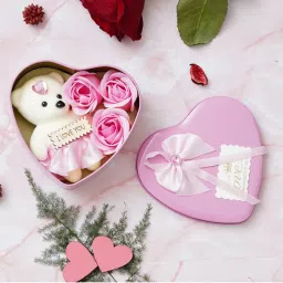eCraftIndia Pink Heart Shaped Gift Box with Pink Roses, Teddy Bear and a Card-image-14