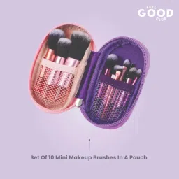 Feel Good Club Brush Brigade -10 Mini Makeup Blending Brush Set In Travel Pouch For Face Eyes & Lips image 3