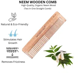 OROSSENTIALS Oil Treated Kacchi Neem Handmade Wooden Two In One Straight Comb image 2