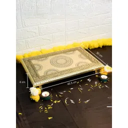 Ekhasa Wooden Chowki for Puja with Brass Sheet image 2