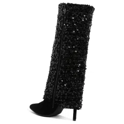 London Rag Sequinned Fold-Over Calf Black Casual Boots image 2