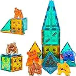 Amazon Brand - Jam & Honey 16 Pieces Magnetic Building Jungle Safari Tiles Construction Set for Kids | STEM Toy | Magnetic Toys | Great Birthday Gift | Toys for Kids |Educational & Creative Toy-picture-19