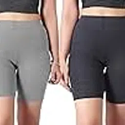 Women worth Cotton Stretchable Cycling Shorts for Girls Combo Pack 2 Knee Length Tights Fit Under Skirts Sports Gym Yoga Running Panties-picture-49