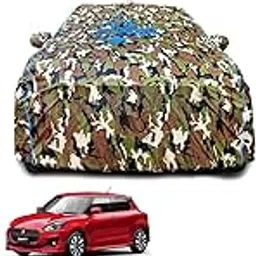 GARREGE Maruti Swift 2018-24 Car Body Cover Waterproof with Mirror for Antenna Pocket and Soft Cotton Lining (Full Bottom Elastic Triple Stitched) (Jungle Print with Blue Piping) Style-image-10