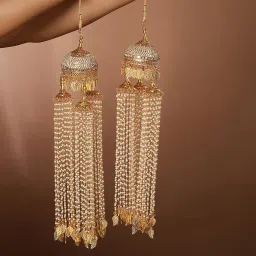 Aatmana Gold Plated Stone studded & White Long Pearl Beaded Bridal Dome Kaleeras image 2