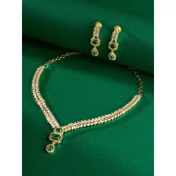 Teejh Sparky Gold Plated Green Cz Stone Necklace Set image 2