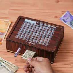 eCraftIndia 50000 Rs Goal Tracker Brown Wooden Piggy Bank image 2