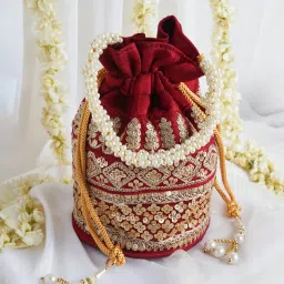 Teejh Royal Affair Dark Maroon Embroidered Potli Bag image 2