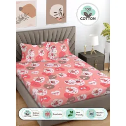FABINALIV Orange Cartoon Print 100% Cotton King Size Double Bedsheet With 2 Pillow Covers image 2