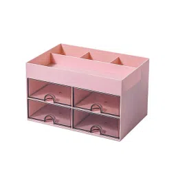 House of Quirk Pink Desk Organizer with Drawer 4 Plastic Compartment image 2