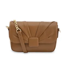 fastrack accessories Fastrack Soft-Pleated Sling Bag with Metal Chain Accents In Tan image 2