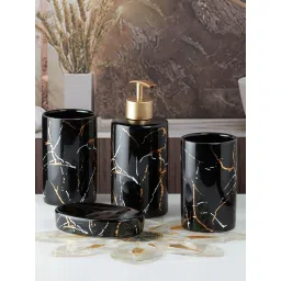 Kookee Ceramic Toothbrush Holder, Soap Dish & Tumbler with Soap Dispenser -Black (Set of 4) image 2