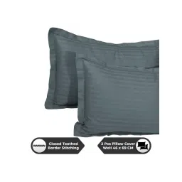 Story@Home 300 Tc Dark Grey Stripes Microfiber Double Size Bedsheet With 2 Pillow Covers image 2