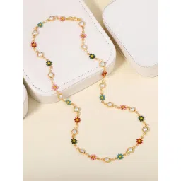 Estele Gehena Gold Finish Minimal Multi-Color Floral Charm Necklace image 2