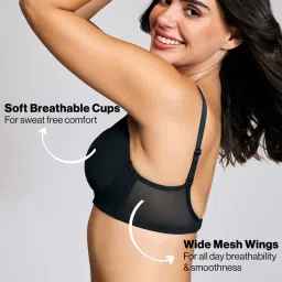 Nykd By Nykaa Iconic Cotton Low Back Padded Non-Wired 3/4th Coverage T-shirt Bra NYB252 Black image 3