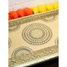 Ekhasa Wooden Chowki for Puja with Brass Sheet image 3