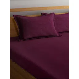 FABINALIV Wine Solid 300 Tc Woollen King Size Fitted Double Bedsheet With 2 Pillow Covers image 3