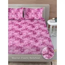 FABINALIV Pink Abstract Woollen King Size Fitted Double Bedsheet With 2 Pillow Covers image 3